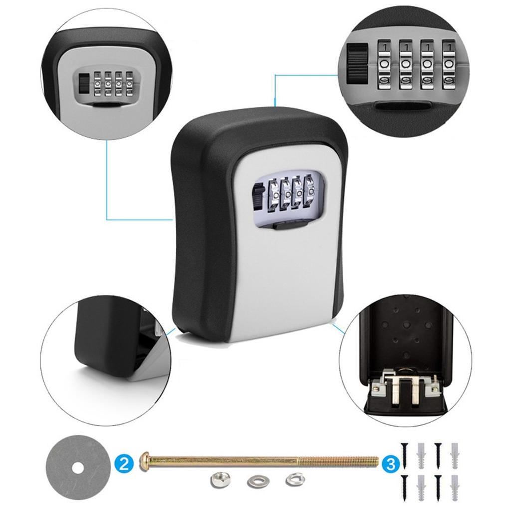 4 Digit Combination Lock Key Safe for Outdoor Wall Mount Aluminum Alloy Security Storage Box for Keys and Wallets