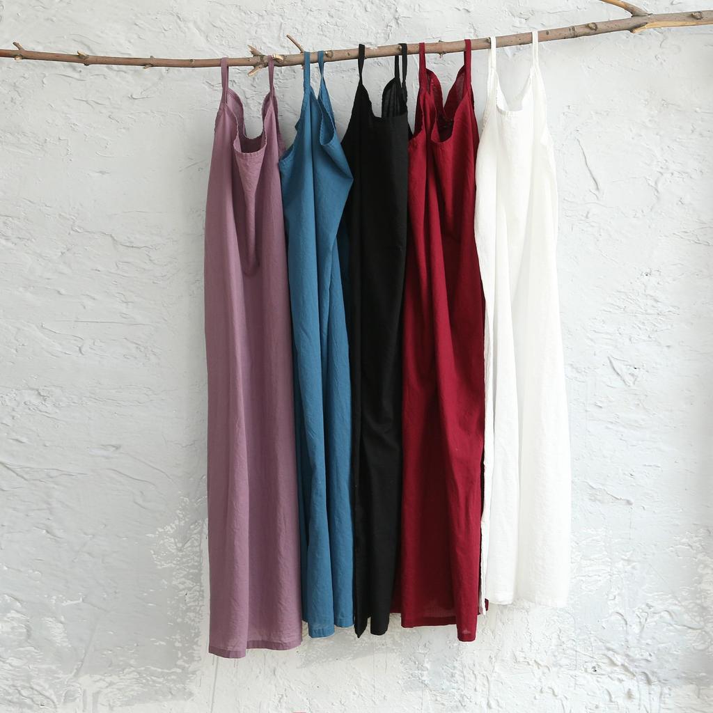 Весна/Лето 2024 Хлопок Лен Большой Размер Женское Длинное Платье на Бретелях-Спагетти - Однотонное, Свободное, Универсальное, Литературный Стиль.