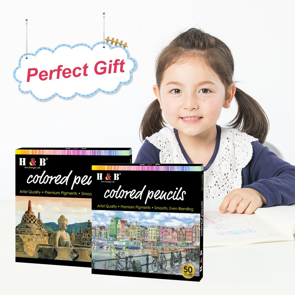 Набор масляных цветных карандашей H&B, 50 цветов, предварительно заточенные цветные карандаши для эскизов, товары для творчества для студентов