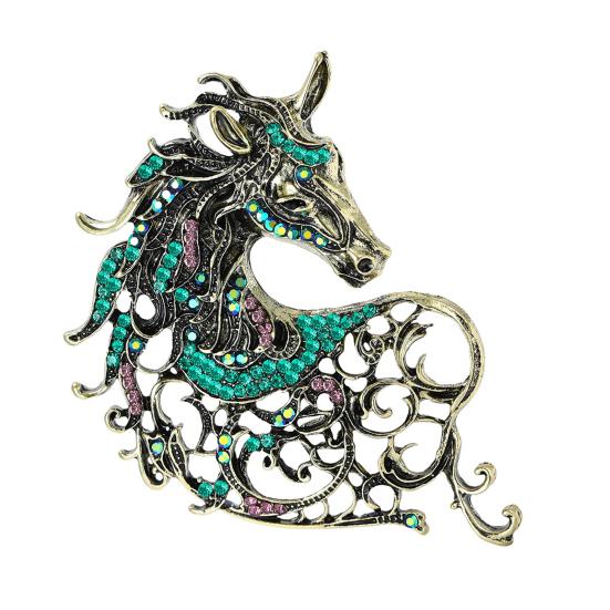 1/4Pcs Retro Style Brooch Sparkling Rhinestones Inlaid Horse Head Design Pin Clothes Hats Bags Badge Horse Year Zodiac Accessories