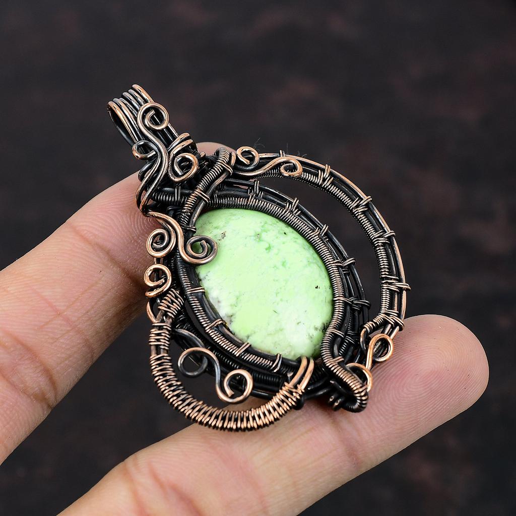 Кулон с лимоном и хризопразом, медная проволока, обернутая ювелирными изделиями, драгоценный камень, медный кулон, антикварные ювелирные изделия, кулон ручной работы, ювелирные изделия, завернутый в проволоку, ювелирные изделия для подарка