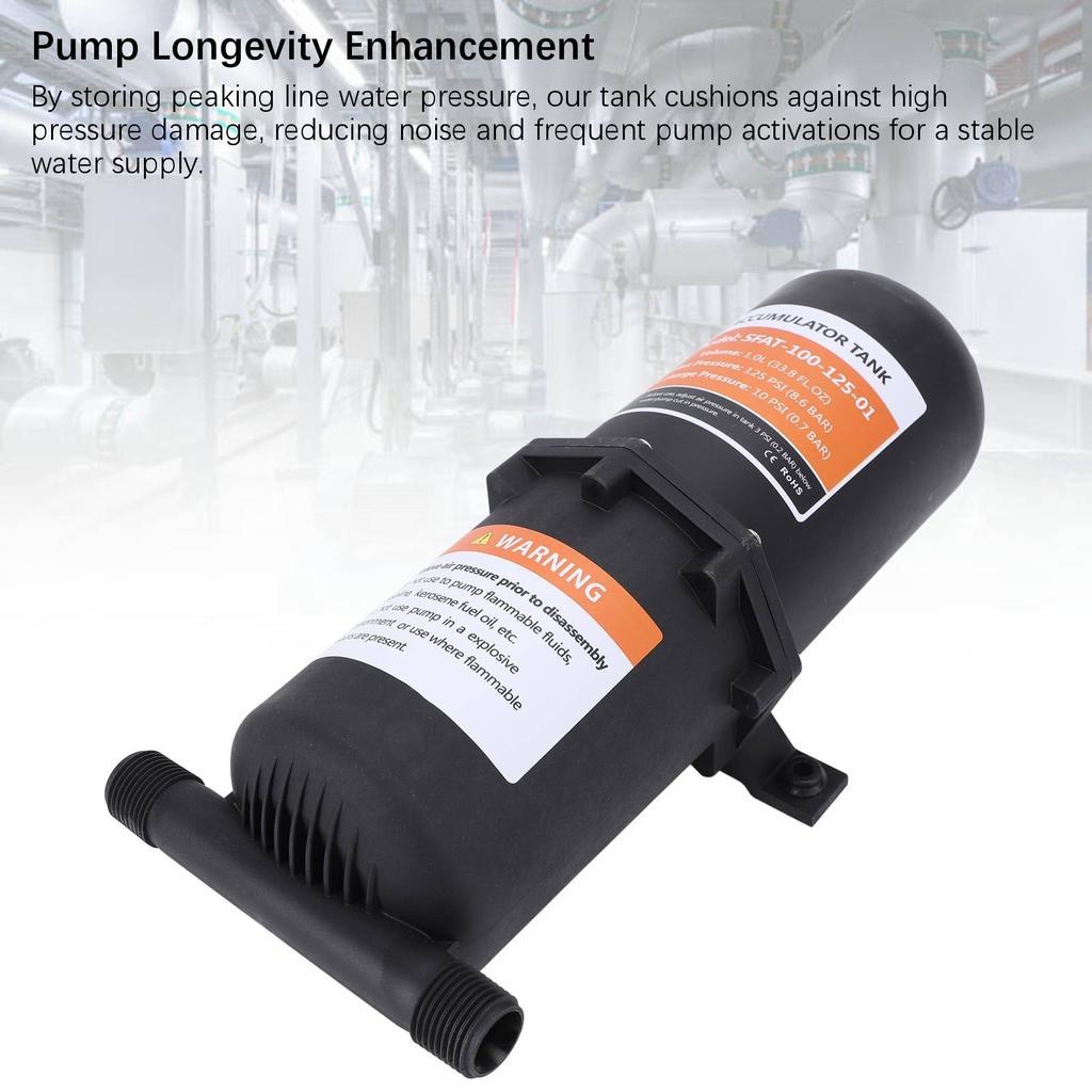 Предварительно накачанный аккумуляторный бак 1 л 125 фунтов на кв. дюйм 12 дюймов MNPT Аккумуляторный бак для автодома с 2 хомутами, тефлоновая лента