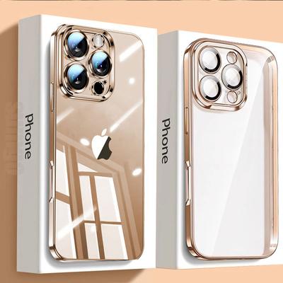 Силиконовый высококачественный прозрачный чехол с покрытием для iPhone 16 15 14 13 12 11 Pro Max 16 Plus, защитный чехол для объектива, противоударный, мягкий чехол