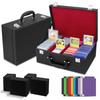 HIMOMO Storage Box for Trading Attache PU 10 Holds Black and Perfect for New Christmas Presents Cards, 4-Column Case, Leather, Compartments, Handheld,