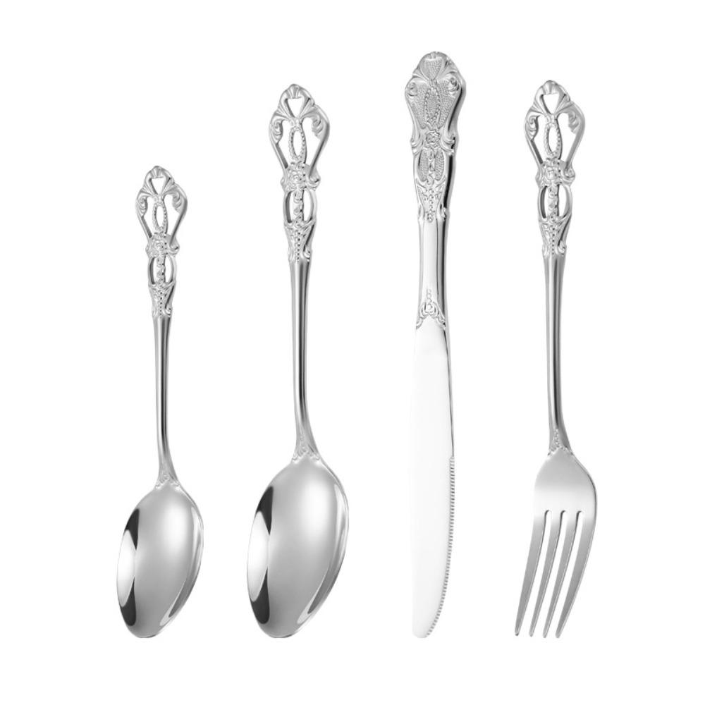 16 шт. Винтажные Наборы Королевского Столового Серебра с Рельефным Дизайном Из Нержавеющей Стали Набор Кухонных Приборов Гладкие Края Набор Вилок и Ложек Десертный