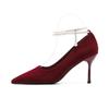 1-Word pearl suede single shoes women's pointed head stiletto high heels sexy bride bridesmaid Xiuhe wedding shoes
