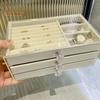 Jewelry Storage Box with 3 Layers Large Capacity Rounded Corners Velvet Interior Earrings Rings Organizer Storage Case