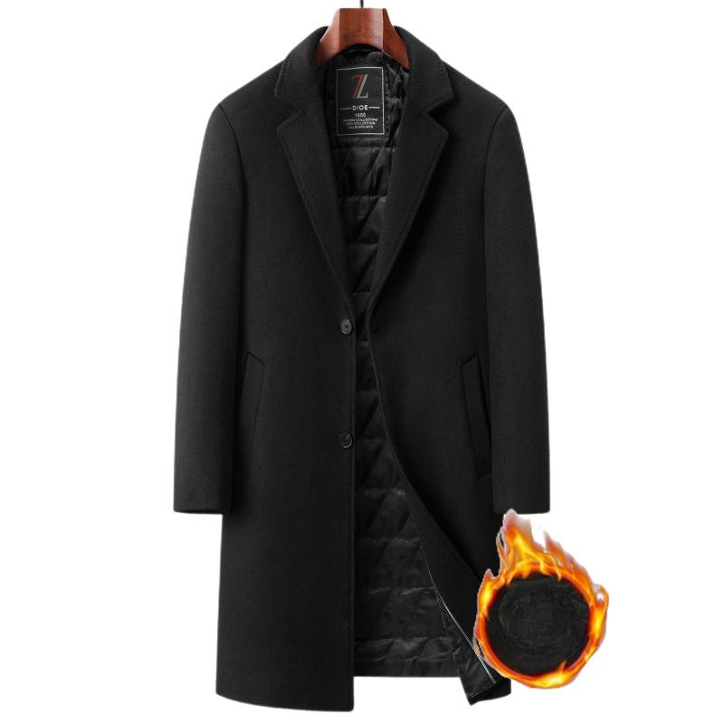 Autumn and Winter New Men's Trench Coat Medium and Long Suit Collar Business Casual Cotton Thickened Coat Men's Coat