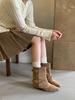 Square head thick high-heeled trouser boots women's new belt buckle short boots suede short knight boots
