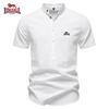 Lonsdale Лето 2026 Новая вышитая рубашка в стиле business casual для мужчин, хлопково-льняная рубашка с коротким рукавом, рубашка с воротником-стойкой, хлопковая рубашка