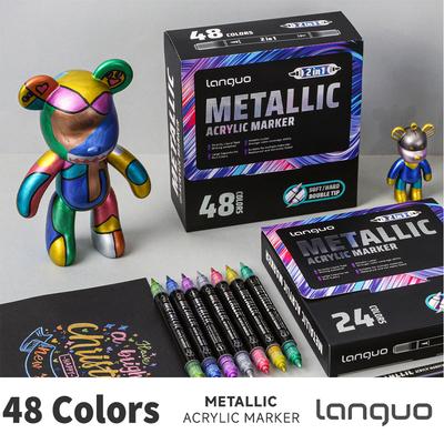 Набор акриловых маркеров LanGuo с двумя наконечниками 12/24/48 цветов для начинающих и профессиональных художников, ручки для рисования, школьные принадлежности для студентов