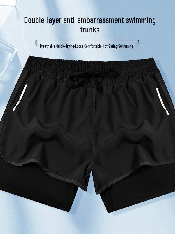 Мужские двухслойные свободные пляжные и беговые плавки - спортивные шорты против смущения