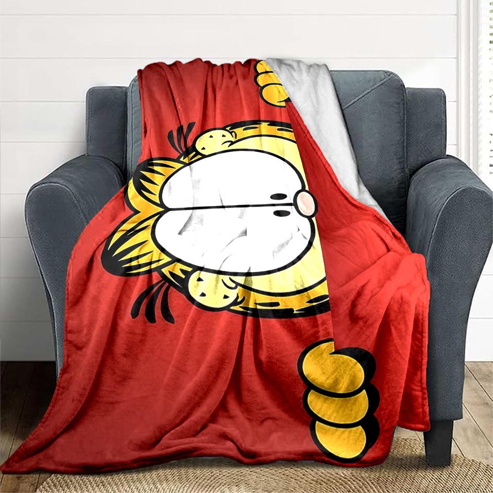 1pc Garfield Cat Flannel Throw Blanket HD Printed Lightweight Soft Warm All Season Blanket for Sofa, Bed, Travel, Camping Machine Washable
