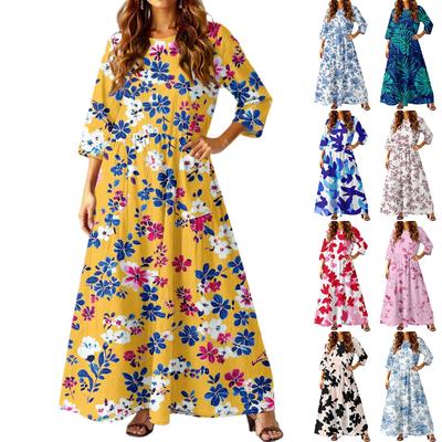 Женское повседневное модное платье с цветочным принтом, рукавом три четверти и карманами