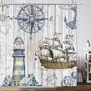 Винтажная морская шторка для душа - Детализированный корабль, маяк и компас для ванной комнаты в морском стиле