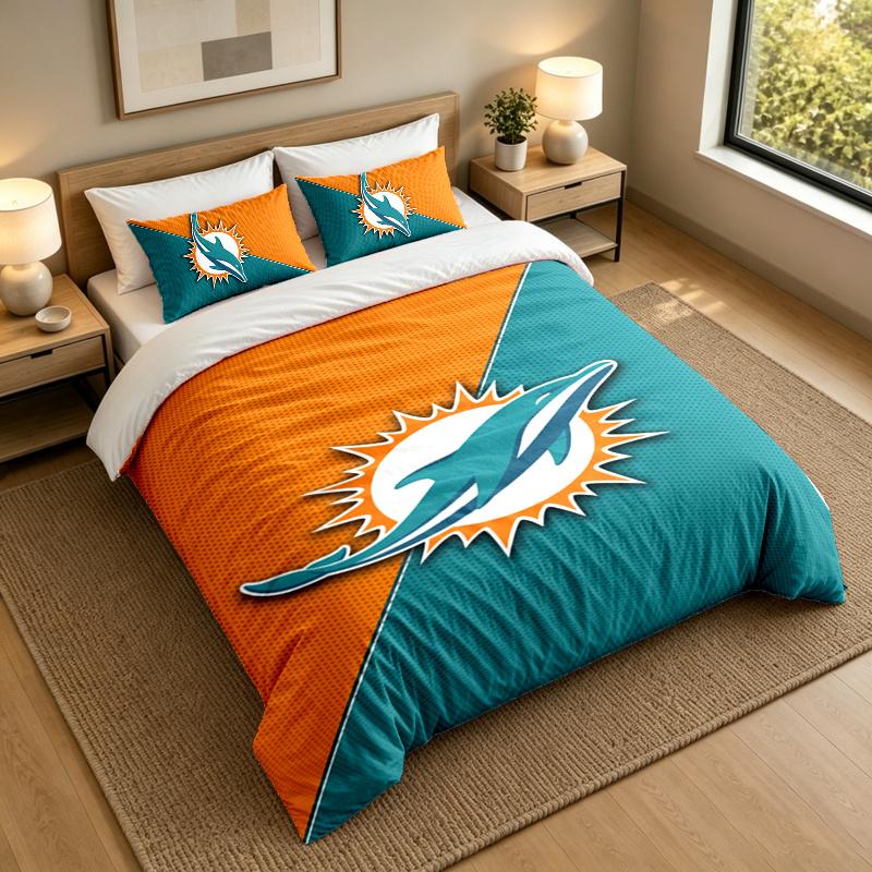 3-Piece Bed Sheet Set with Miami Dolphins Design, 1 Flat Sheet and 2 Pillowcases for Bedroom