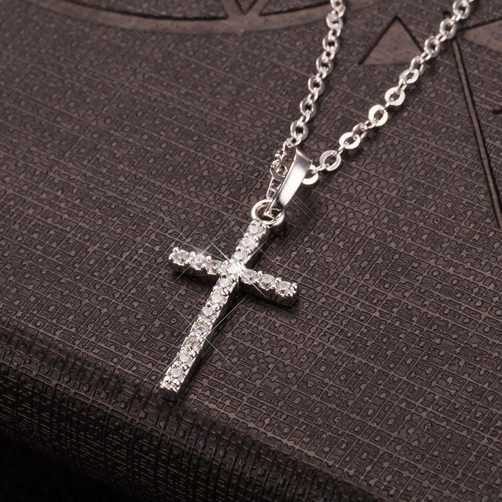 Shiny Zinc Zinc Alloy Rhinestone Pendant Cross Korean Style Cross Necklaces Women Necklaces Clavicle Chains