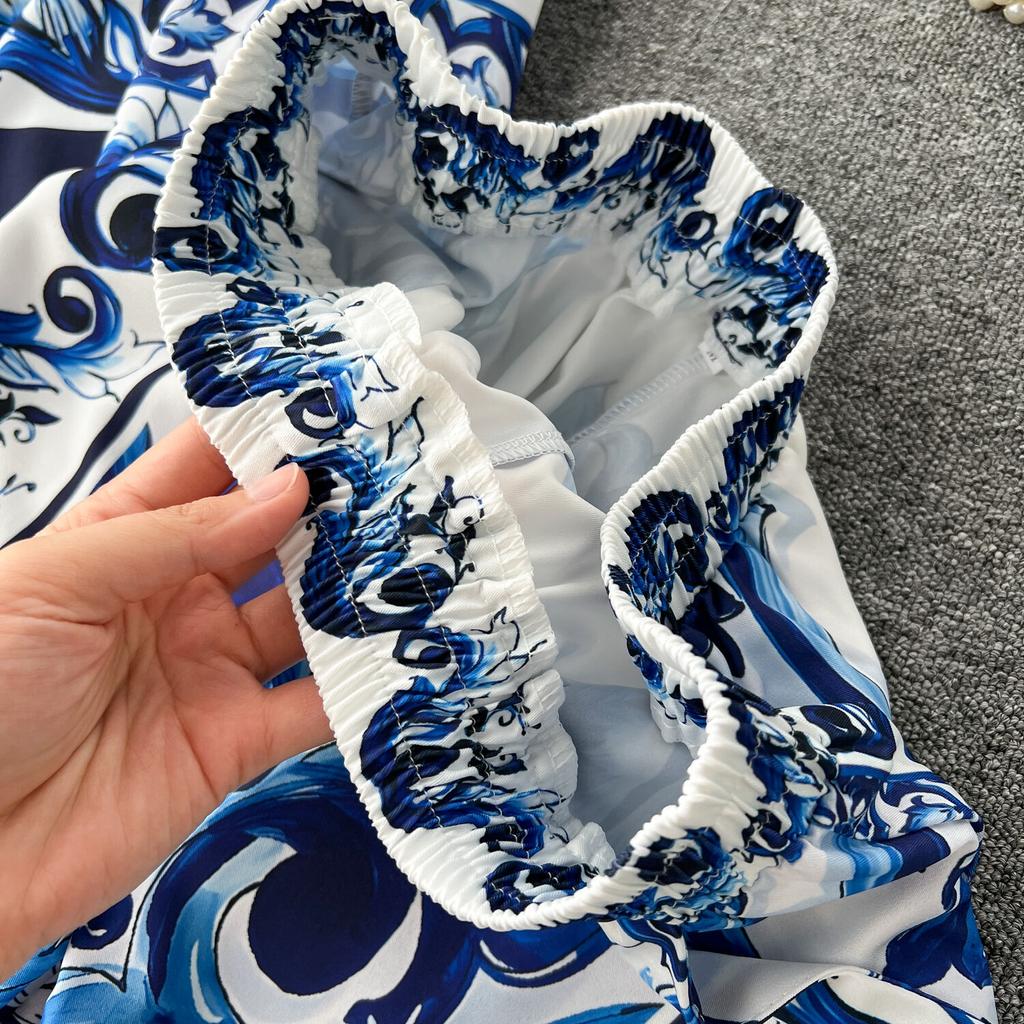 Fashion Designer Vintage Printed Two Piece Set for Women's Long Sleeve Blazer Collar Shirt+high Waisted Straight Pants Office Lady Outfits