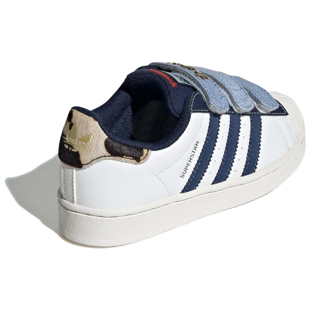 Adidas Originals Superstar Synthetic Leather Fabric Lightweight Comfortable Durable Low-Top Kids Skate Shoes Kids Sneakers White Blue IH3290