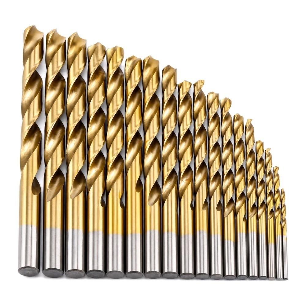 19pcs Anti-Rust Gold Finish High Speed Steel Drill Bits Straight Shank Drill Bits For Plastic