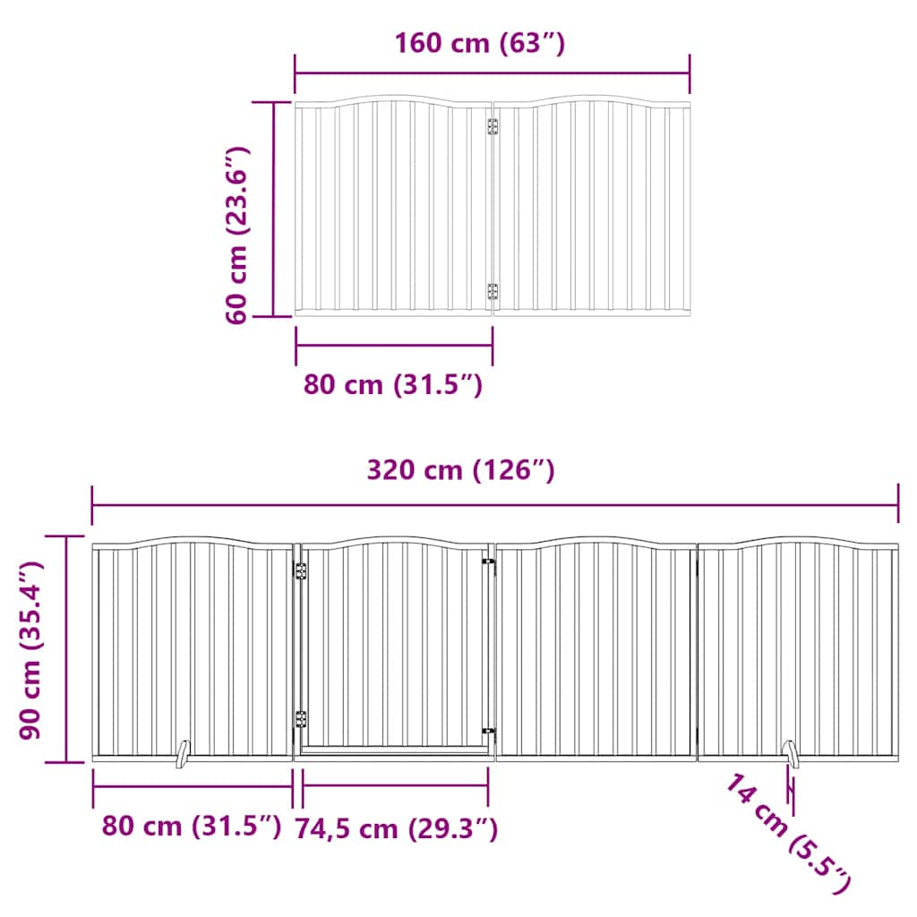6 Piece Foldable Black Dog Gate 480 cm Poplar Wood