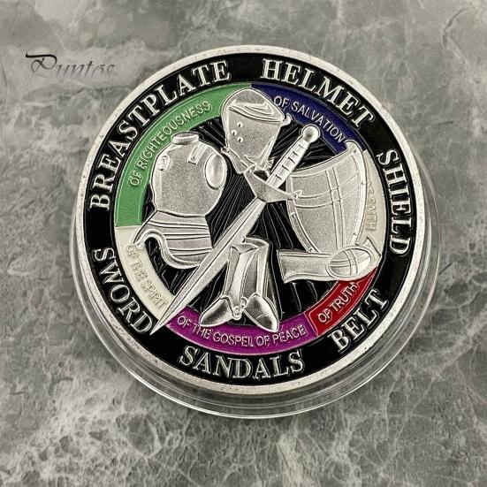 Монета «Доспехи Бога» диаметром 1,57 дюйма, металлическая сувенирная монета, надетая на все доспехи Бога, двухсторонняя монета «Бронированный солдат» для Военной церкви