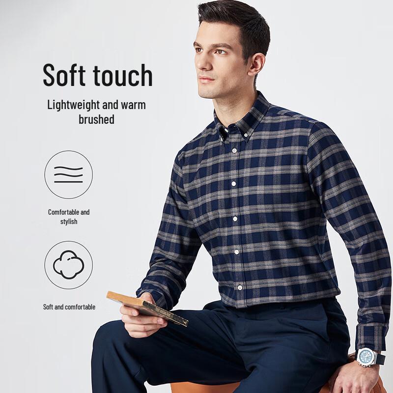 Мужская клетчатая рубашка с начесом Shanshan в стиле business casual с длинным рукавом
