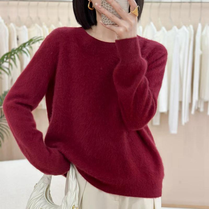 Women's Brushed Wool Round Neck Sweater - Soft, Versatile, Elegant Fashion for Autumn and Winter