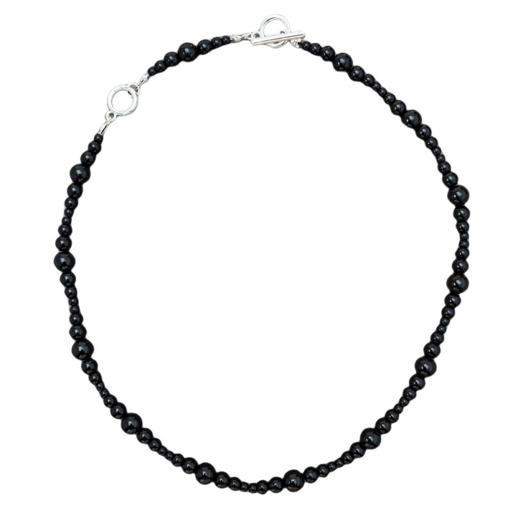 Elegant Black Agate Beaded Bracelet & Necklace: European-American Style, High-End Design, Light Luxury, Cool Temperament