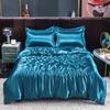 Nordic Satin Silk Bedding Set with Duvet Cover Bed Sheet Pillowcases Luxury Solid Single Double Couple Pillow Case Bedsheet