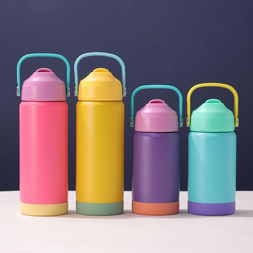 12oz/360ml Kids Thermos Cup with Handle Sports Space Kettle Cute Ceramic Straw Tumbler  For Outdoor