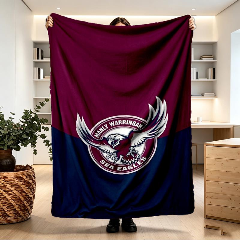 Manly Warringah Sea Eagles Print Blanket - Soft & Comfortable, for Bedroom, Travel, Sofa, Home Decoration - Birthday Christmas Gift for Friend