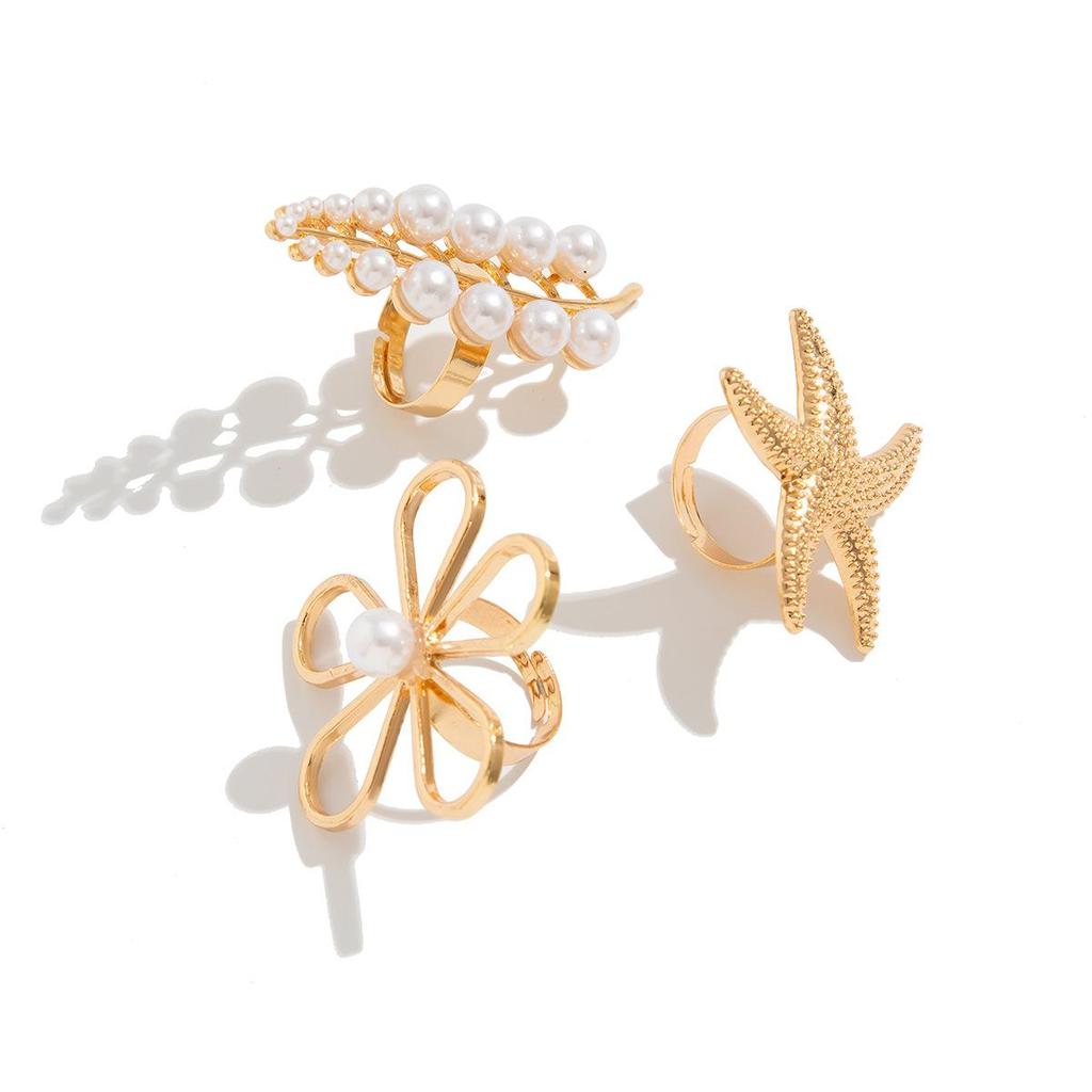 Модные многослойные изделия из нерегулярного сплава с ветровым покрытием, инкрустированные жемчугом, набор колец Dendritic, простая тенденция, высокое чувство женских украшений