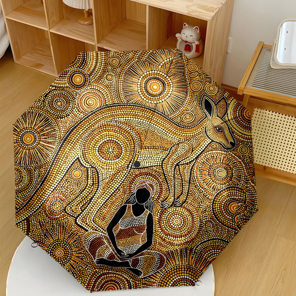 Kangaroo And Aboriginal Art Outdoor Automatic Umbrella Compact Durable 8Rib Design Durable Travel Essential Outdoor Accessory Spiritual Gift T22