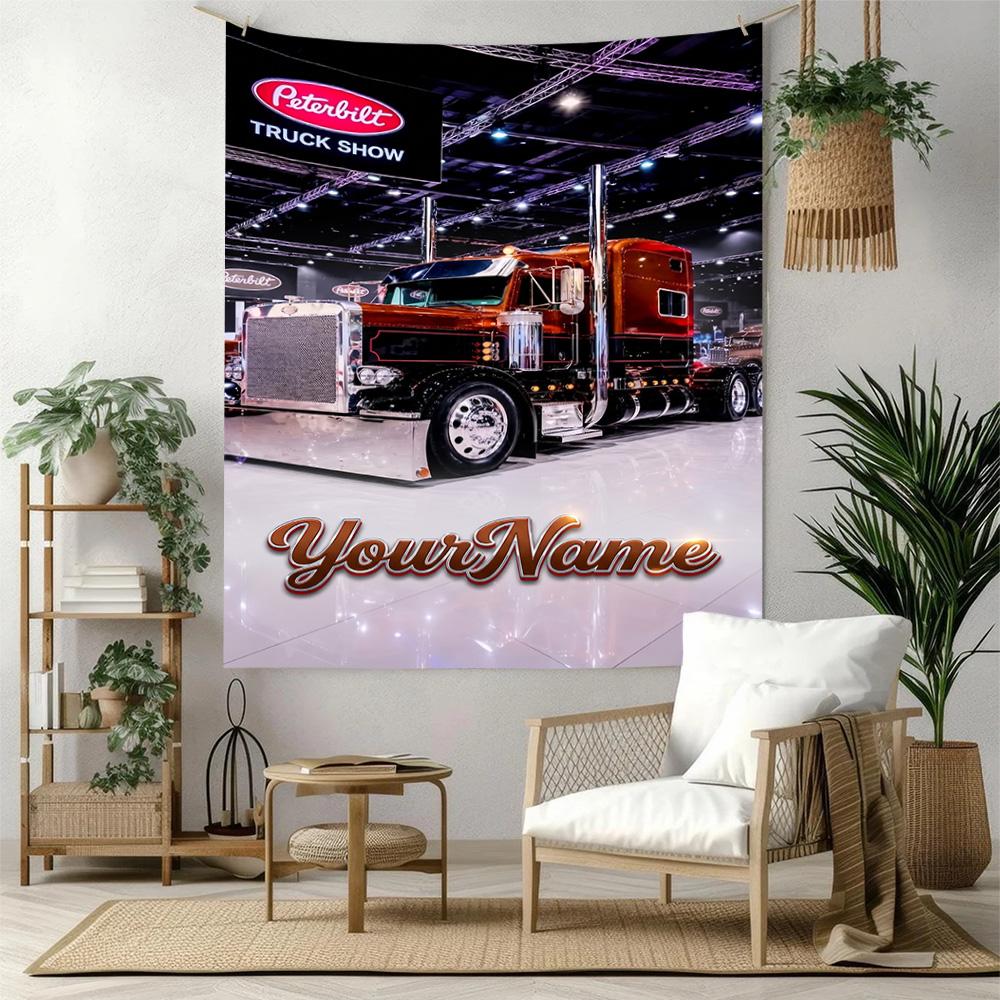 Peterbilt Heavy Trucks Custom Your Name Wall Decor Tapestry Art For Pet Memorial Birthdaywedding Party Backdrop Family Gift