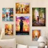 Nordic Autumn Rainy Landscape Poster Canvas Oil Painting Lovers Walking Wall Picture for Modern Living Room Home Decoration