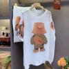Plus Size Women's Summer Bear Print Knitted Two-Piece Shorts Suit