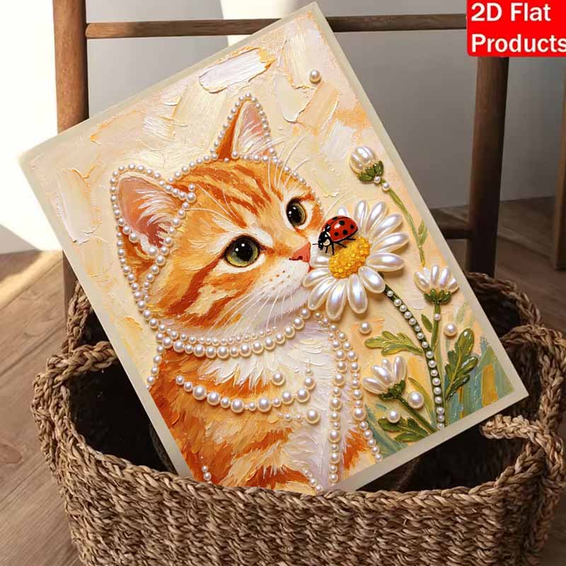 Cat pearl painting handmade diy pearl art painting stickers home decoration giftsCute cat ladybug pearl art painting stickershome decoration gifts