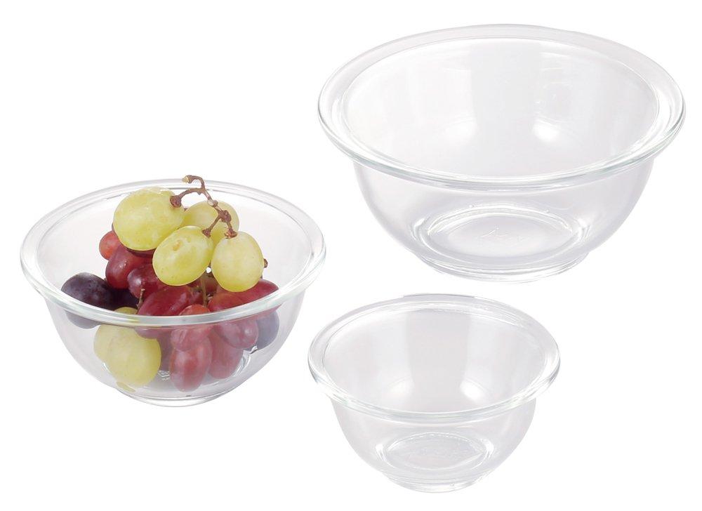Iwaki AGC Techno Glass Heat Resistant Glass Bowl Round 3 Piece Set Safe Wide Mouth Design for Easy Mixing of Ingredients Low Center of Gravity Design