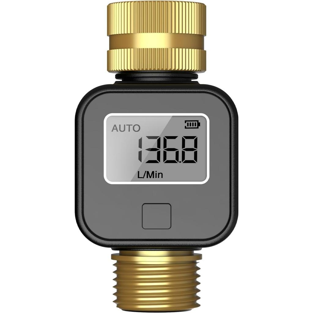 Water Meter with Brass Head Inlet and Outlet, Measures Gallon Consumption and Flow Rate for Filling RV Water Tanks, Watering Outdoor Garden Hoses