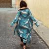Bohemian Beach Kimono Crane Printed Cover Ups for Swimwear Side Split Women Belted Wrap Dresses Holiday Bathing Suits