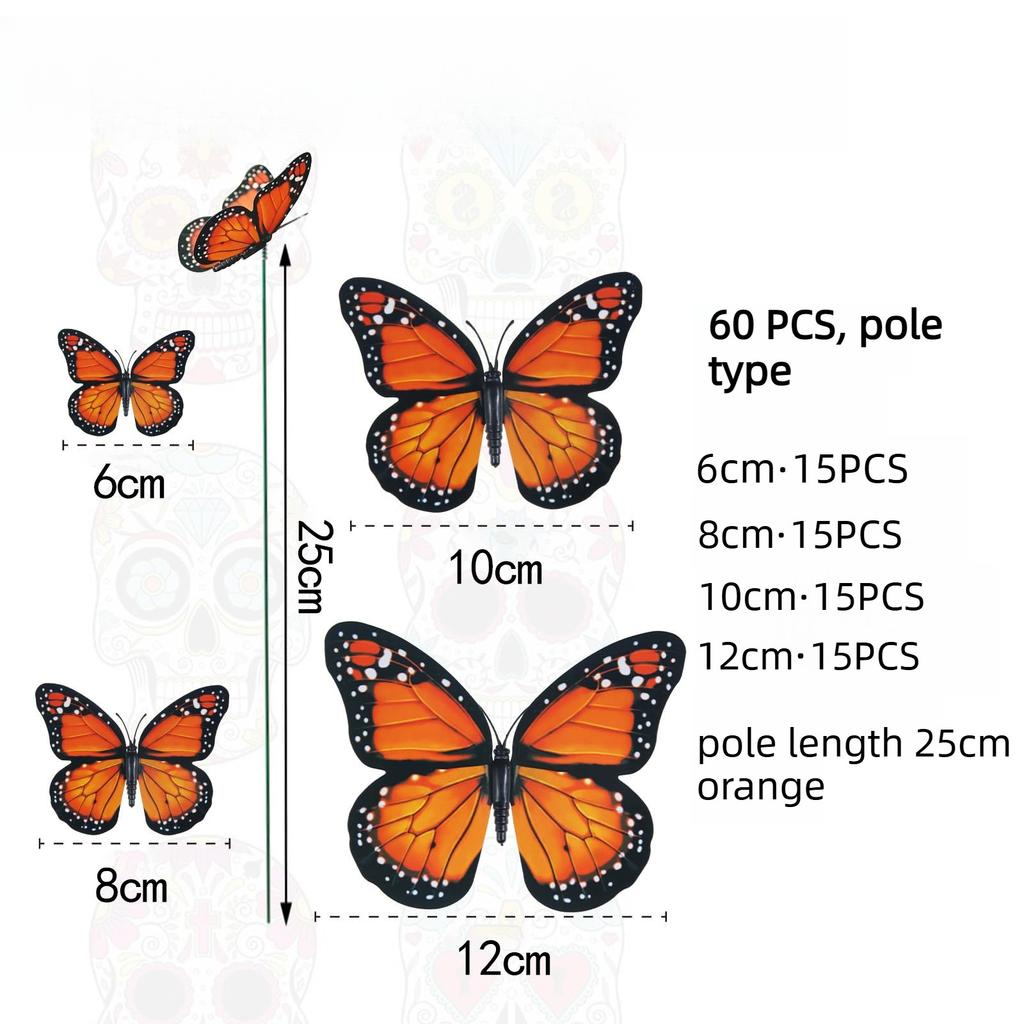 Orange Monarch Butterfly Decorations 3D Fake Butterflies PVC Realistic Wall Stickers for Day of Dead Halloween Fall Theme