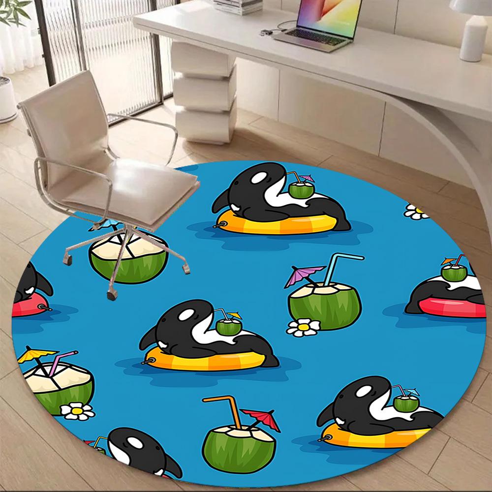 1pc Orca Party Office Round Area Rug, Mat Suitable ForOffice, Under Office Chairs Bedroom Living Room Home Decor, Room Deco