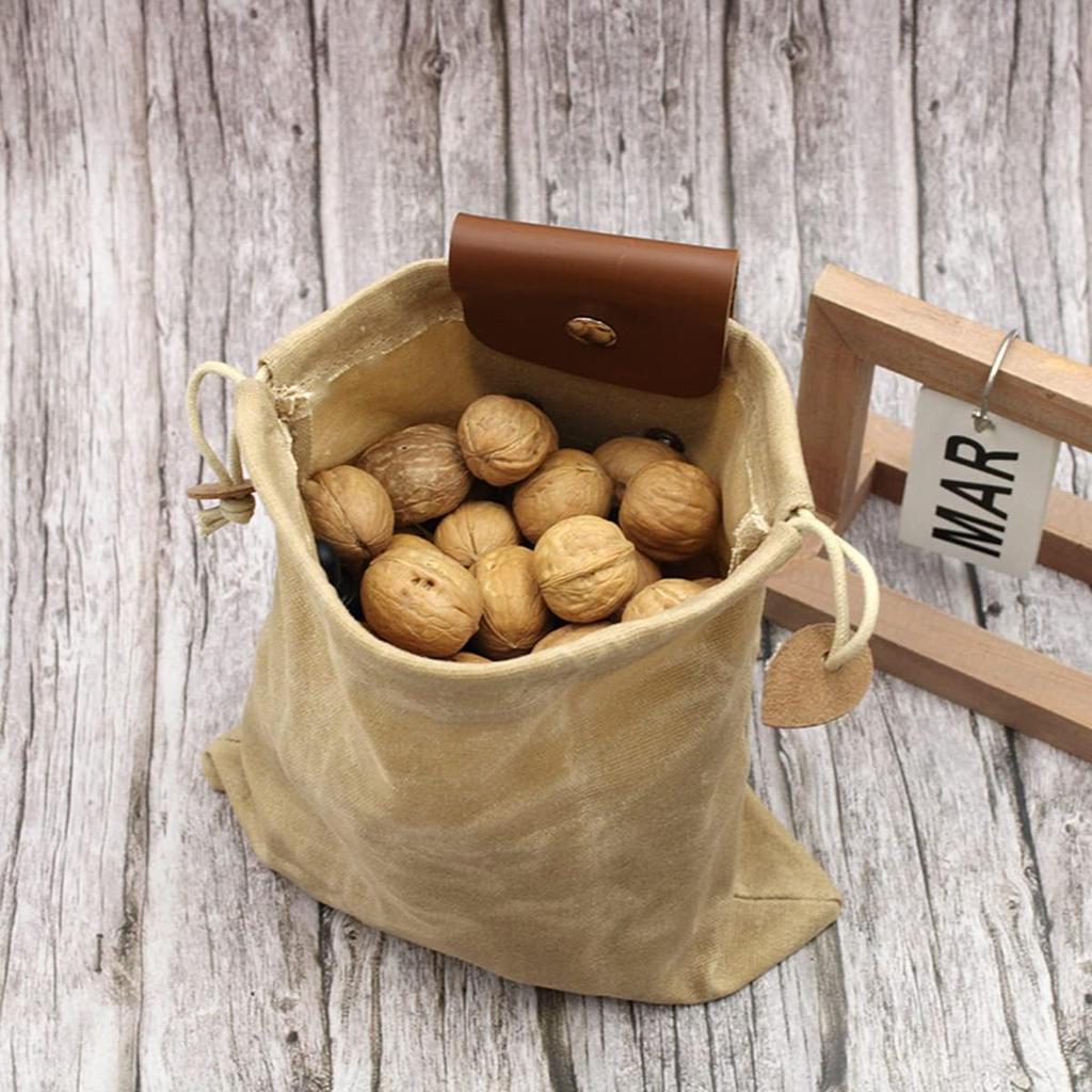 Outdoor Foraging Bag Waxed Canvas Collapsible Foraging Pouch Fruit Picking Storage Bags Leather Belt Waist Hanging Tool Bag for Travel Camping Hiking