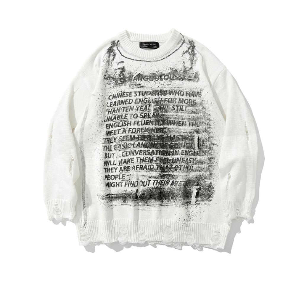 Свитер с принтом букв Diablo Rip для мужчин Ins High Street Trendy Brand Loose Crewneck Pullover