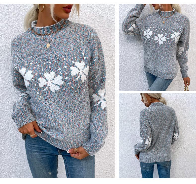 ZIMOXUAN Women's Snowflake Knit Sweater with Half Turtleneck for Autumn and Winter