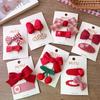 2pcs Red Color Baby Girl Hair Clip Christmas Series Bow Floral Children's BB Clip Cute Hair Accessories Sweet Hair Clip