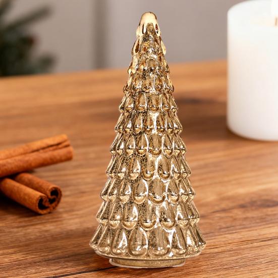 Illuminated Glass Christmas Tree Prelit Christmas Tree Figurine with LED Light Collection Crackled Glass Tree for Home Party