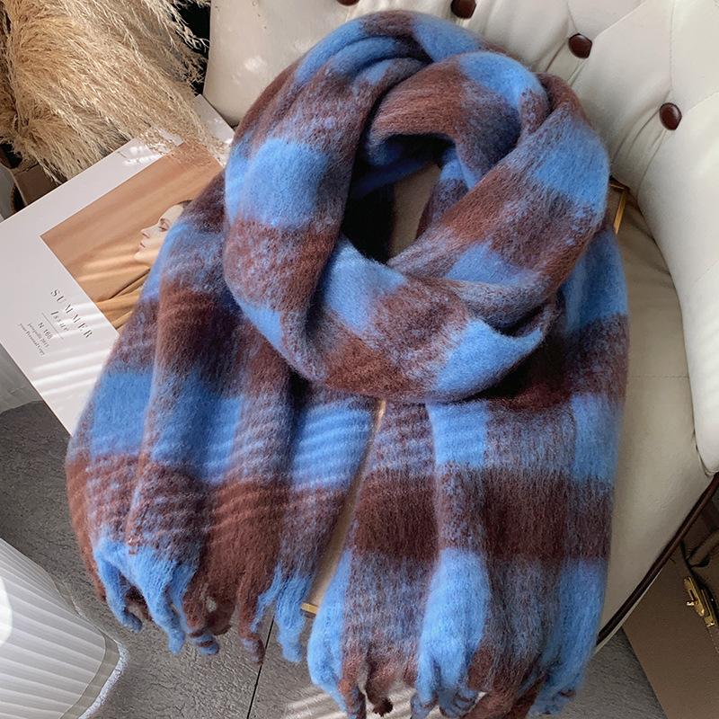 Mid-Length Women's Winter Scarf Thickened Warm Neck Warmer Skin-Whitening Fringed Retro Versatile