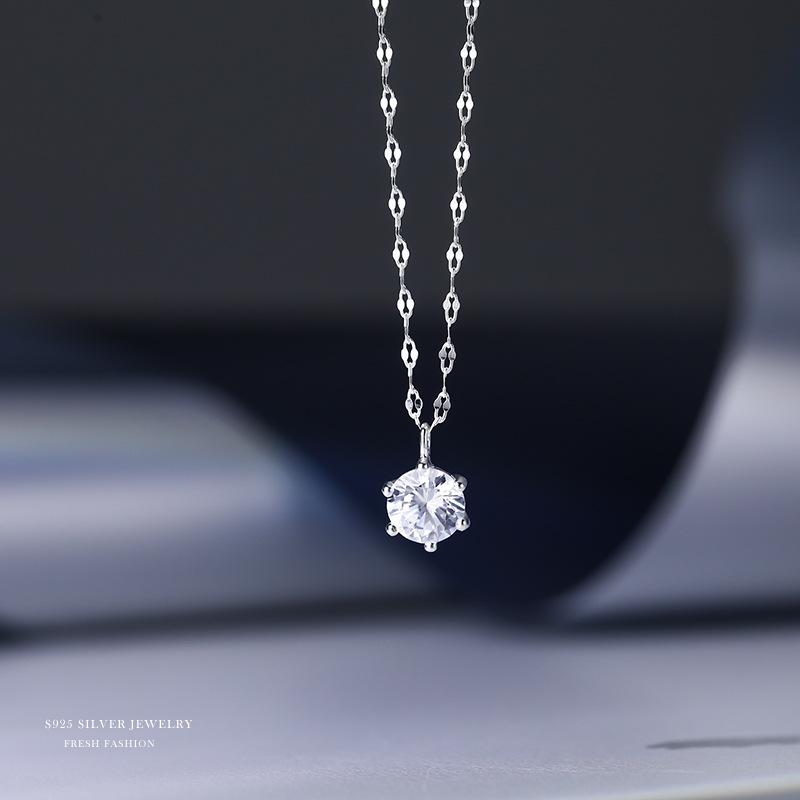 Summer Fashion Necklaces 925 Sterling Silver Classic Jewelry Single Large Zircon Pendant Necklace for Women